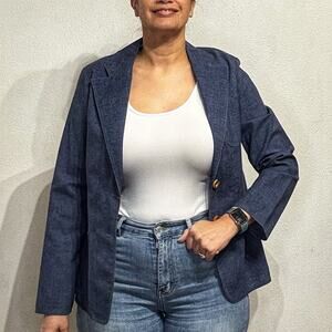 The Villager Denim Linen Blend Vintage Two Button Blazer Sz 14
